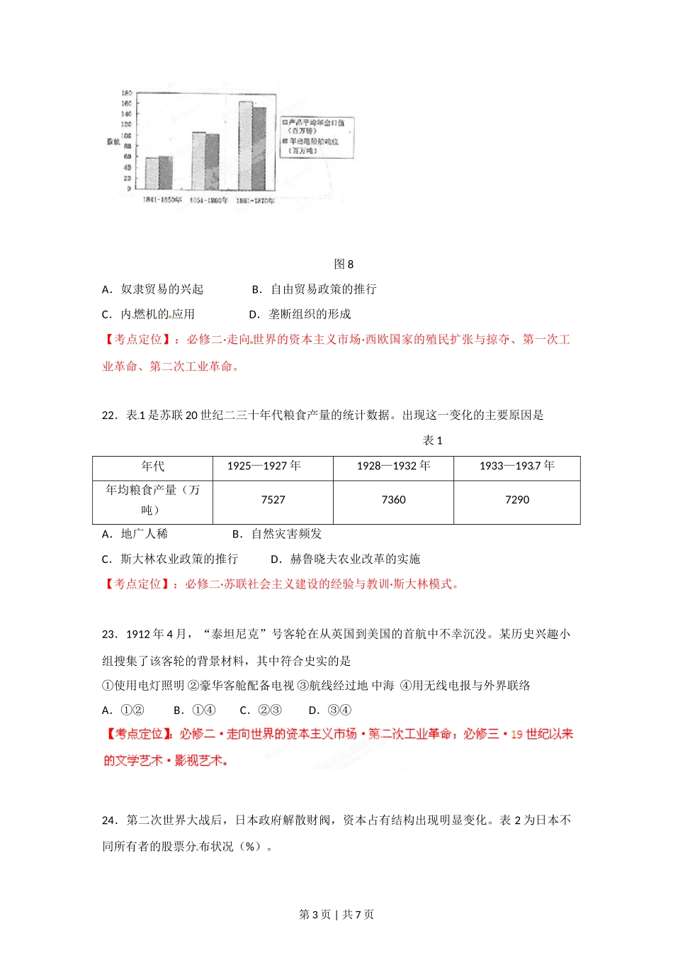 2012年高考历史试卷(福建)(空白卷)_第3页