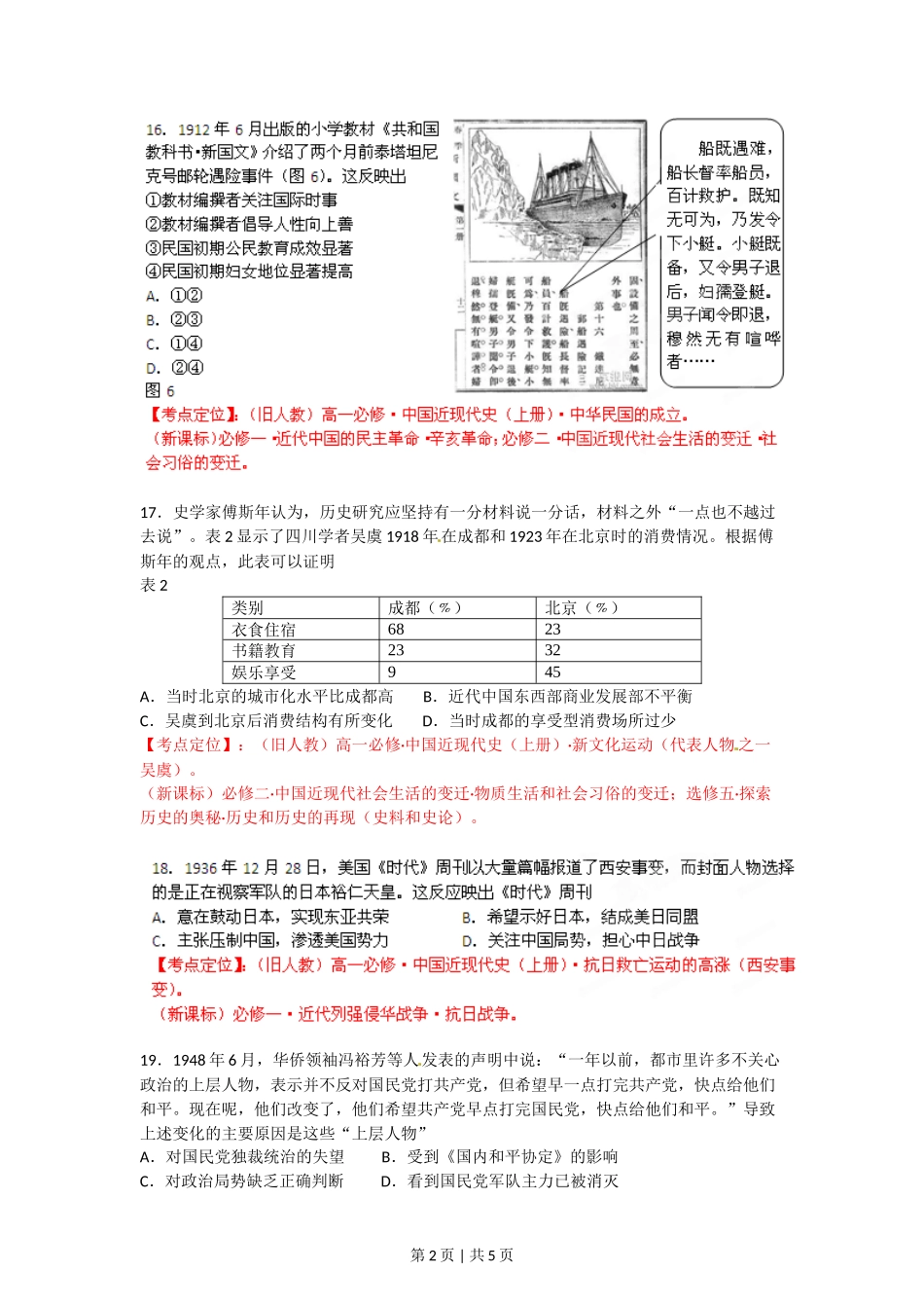 2012年高考历史试卷(四川)(空白卷)_第2页