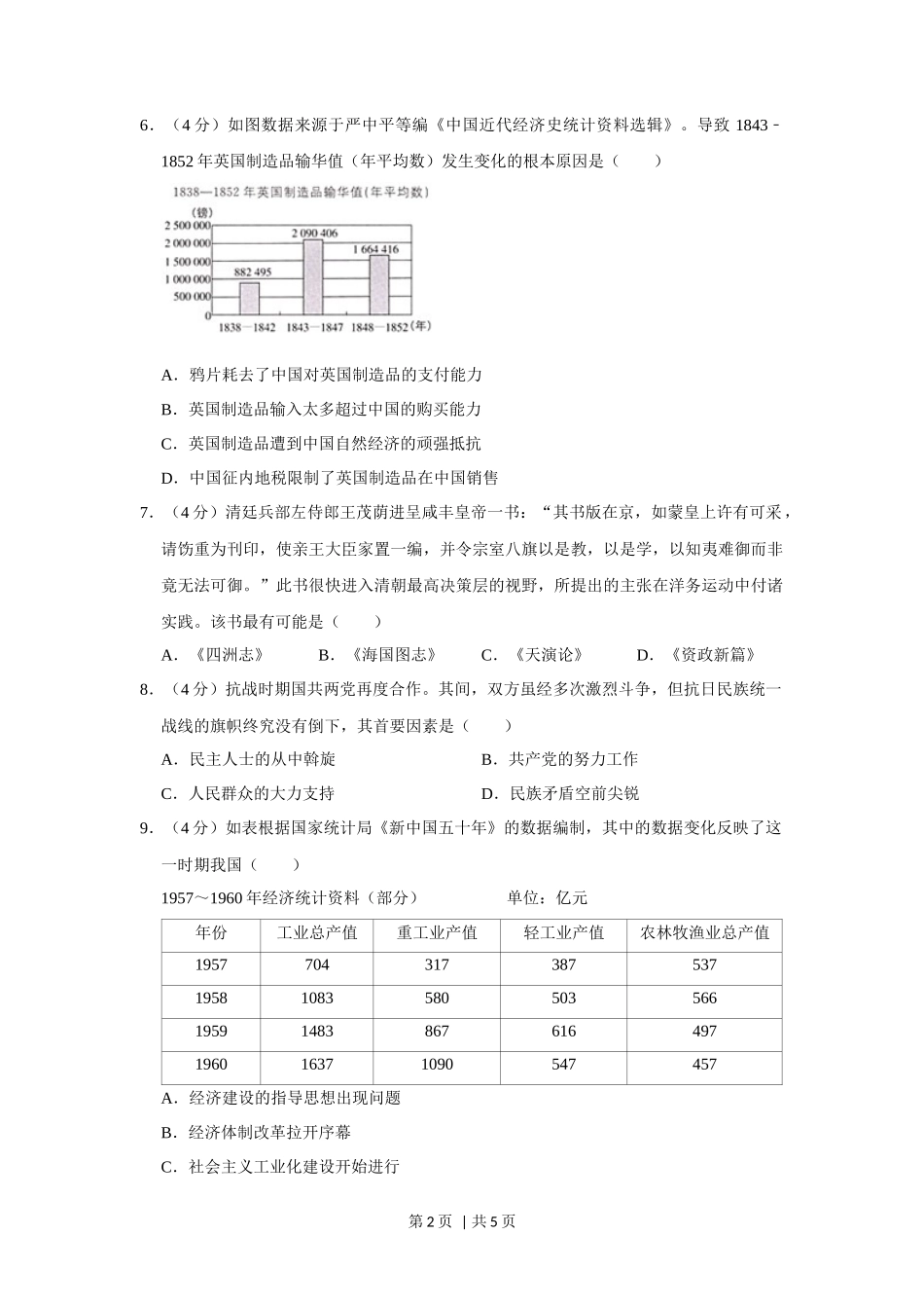 2013年高考历史试卷(重庆)(空白卷)_第2页