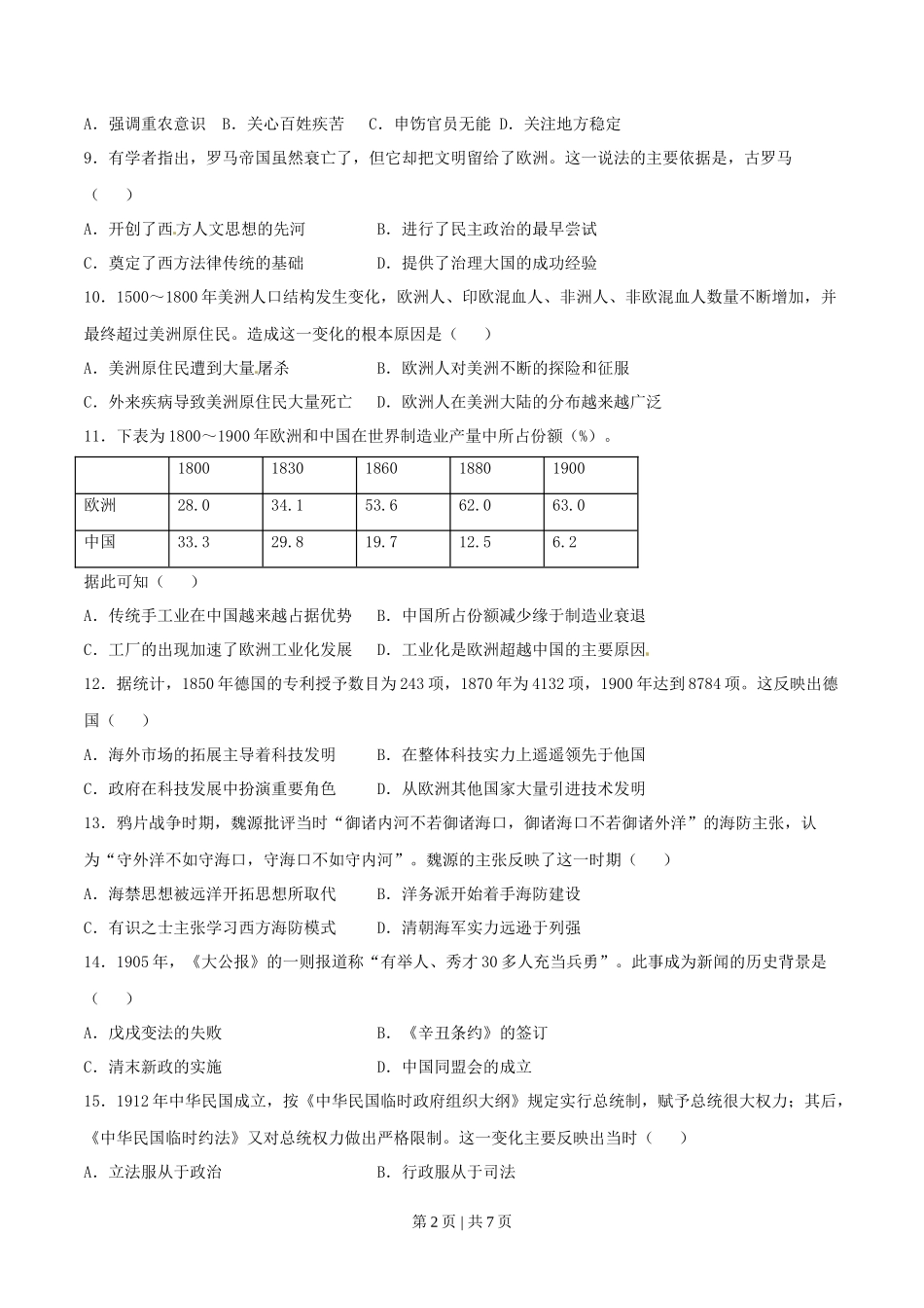 2015年高考历史试卷（海南）（空白卷）_第2页