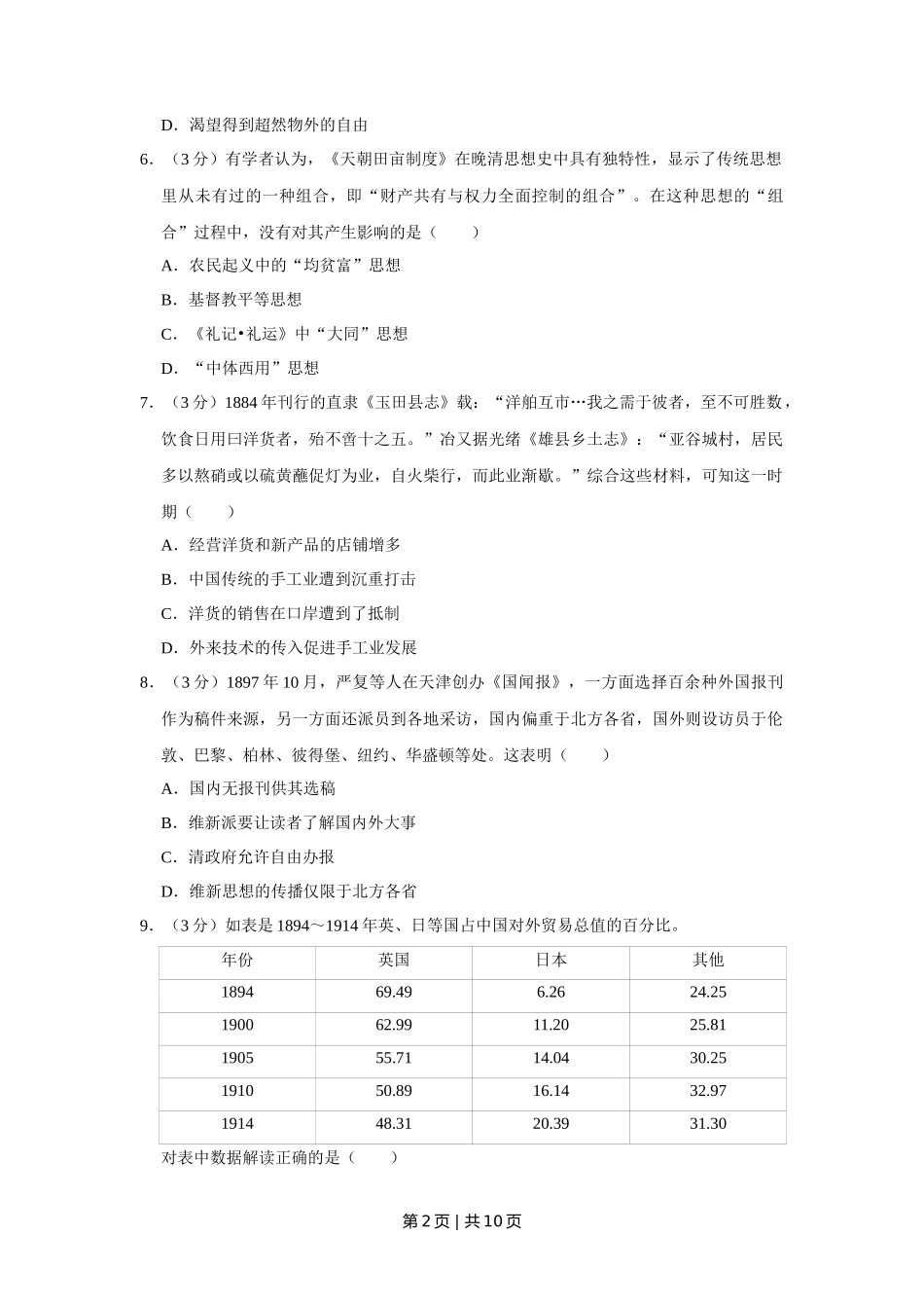 2016年高考历史试卷(江苏)(空白卷) _第2页
