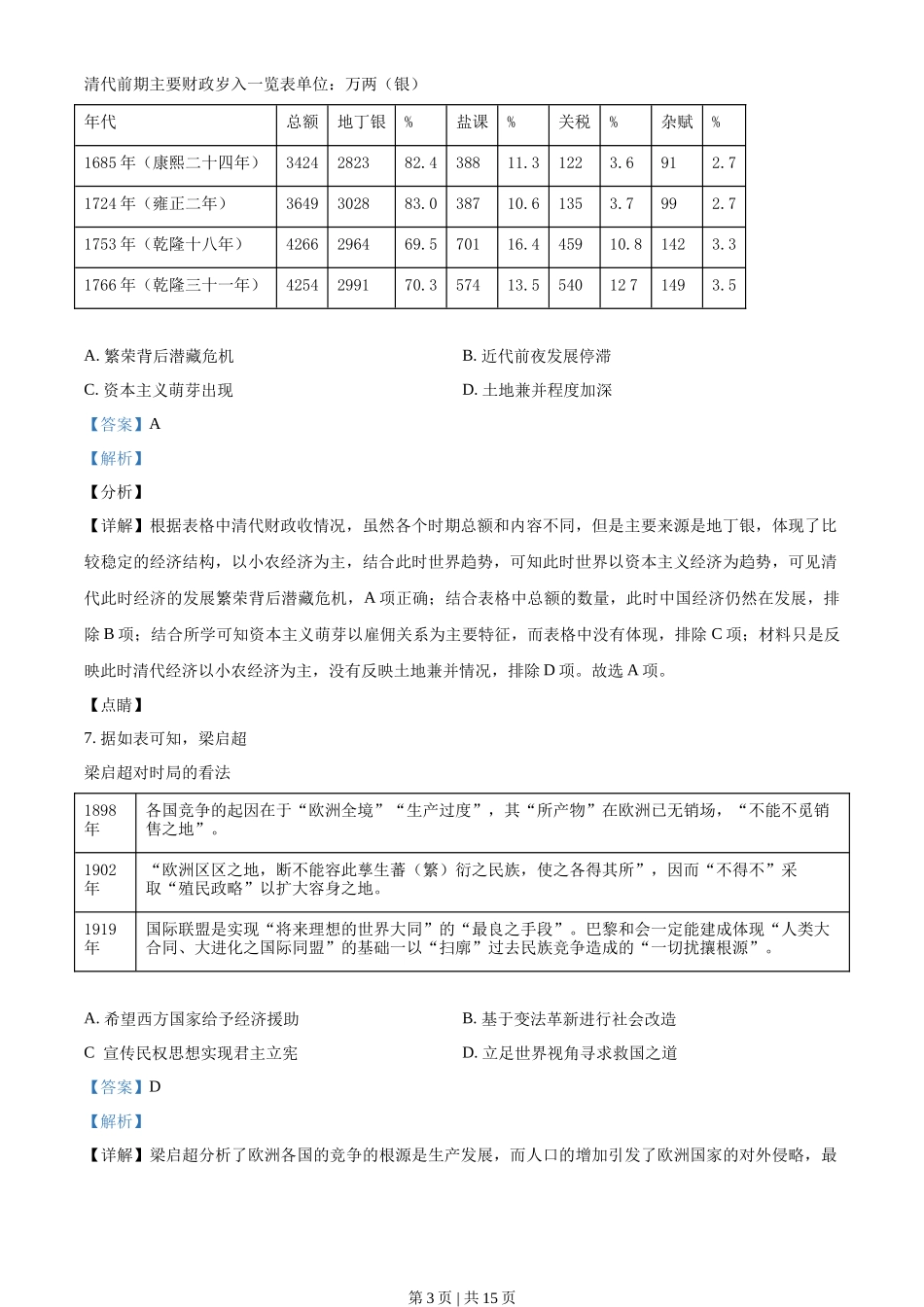 2021年高考历史试卷(海南)(解析卷)_第3页