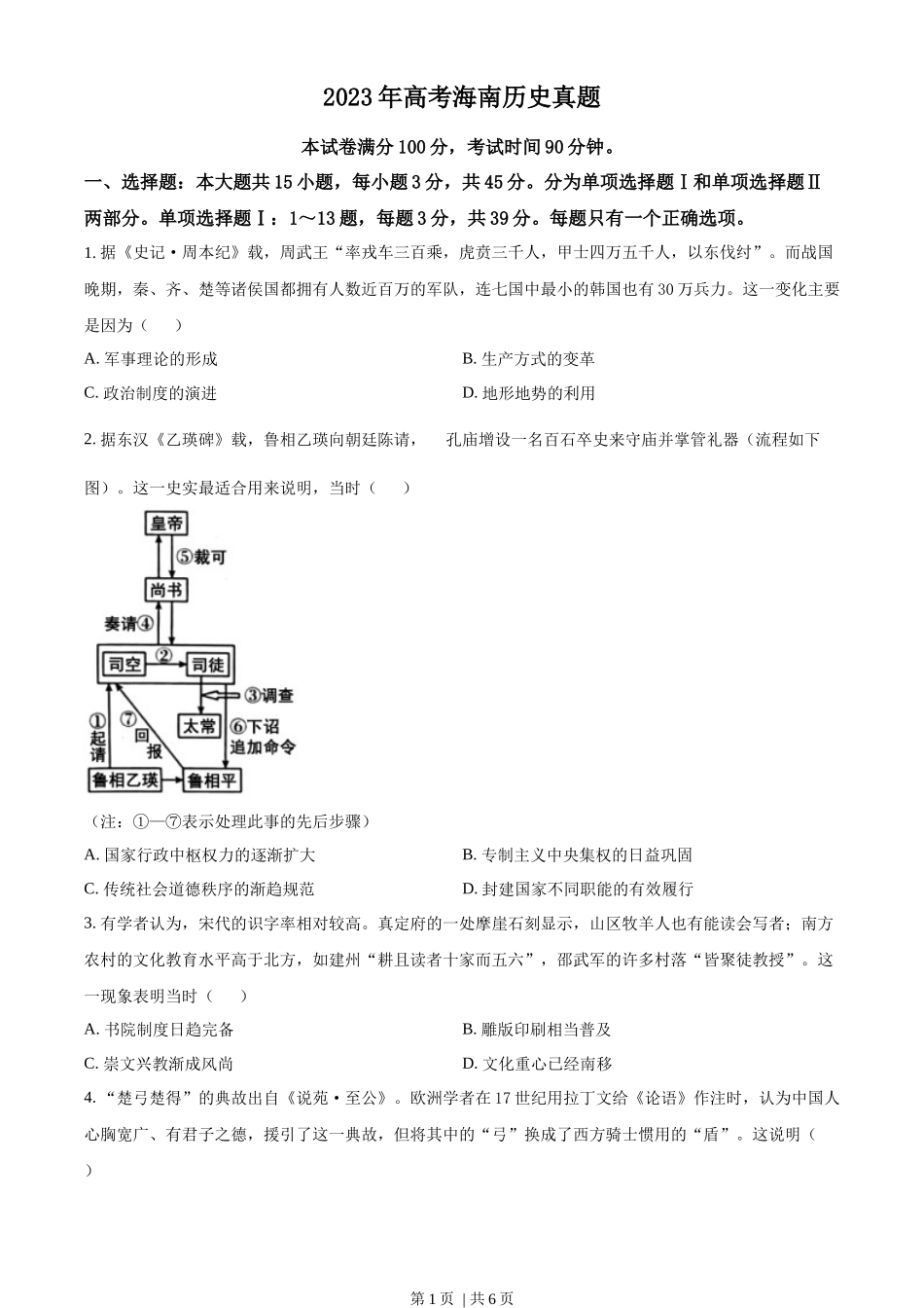 2023年高考历史试卷(海南)(空白卷)_第1页