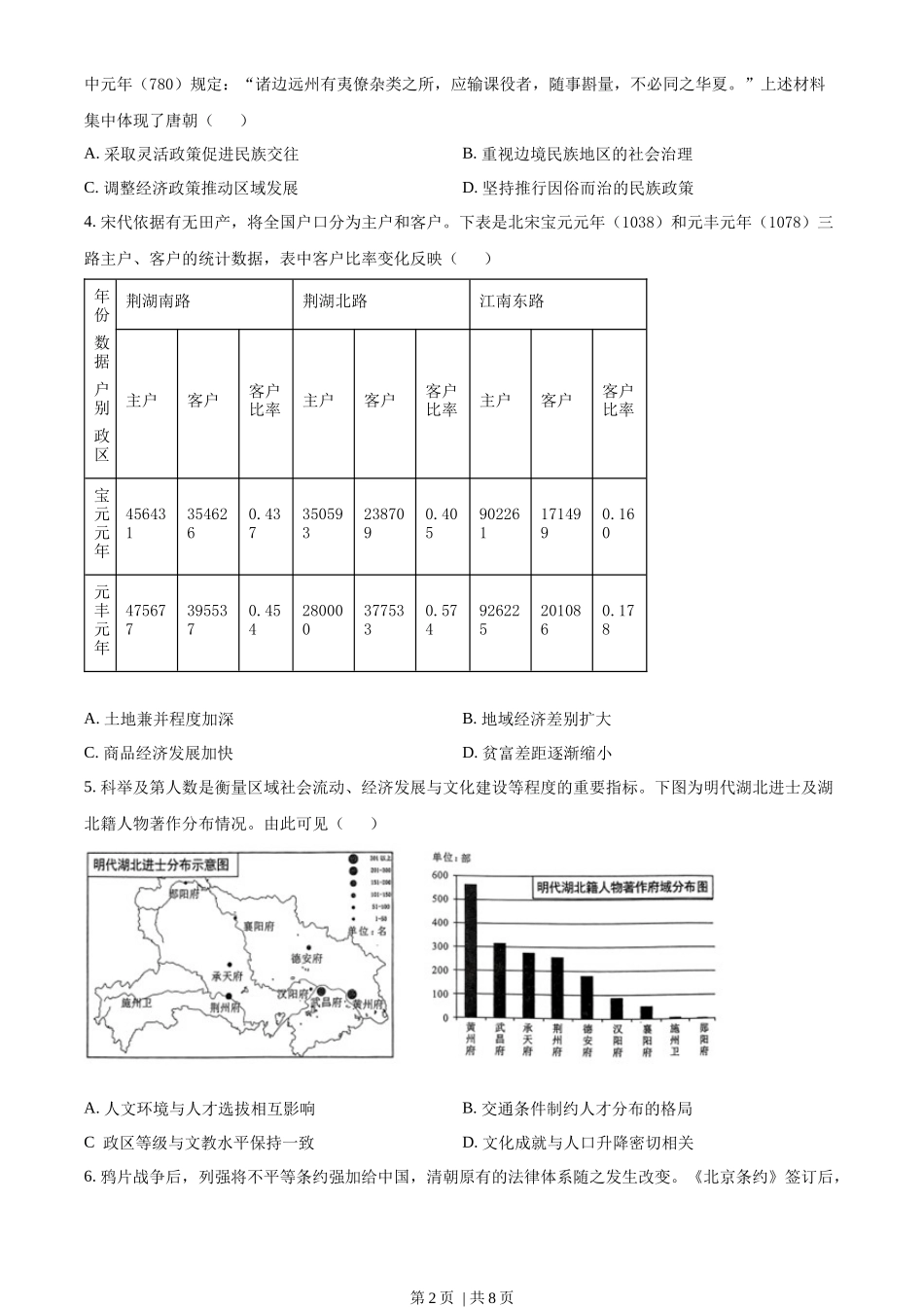 2023年高考历史试卷(湖北)(空白卷)_第2页