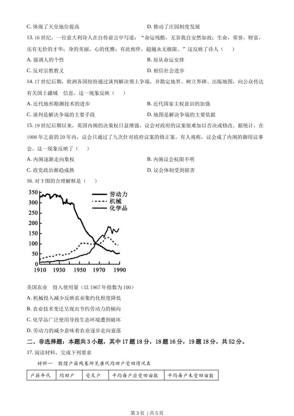 2023年高考历史试卷(湖南)(空白卷)_第3页