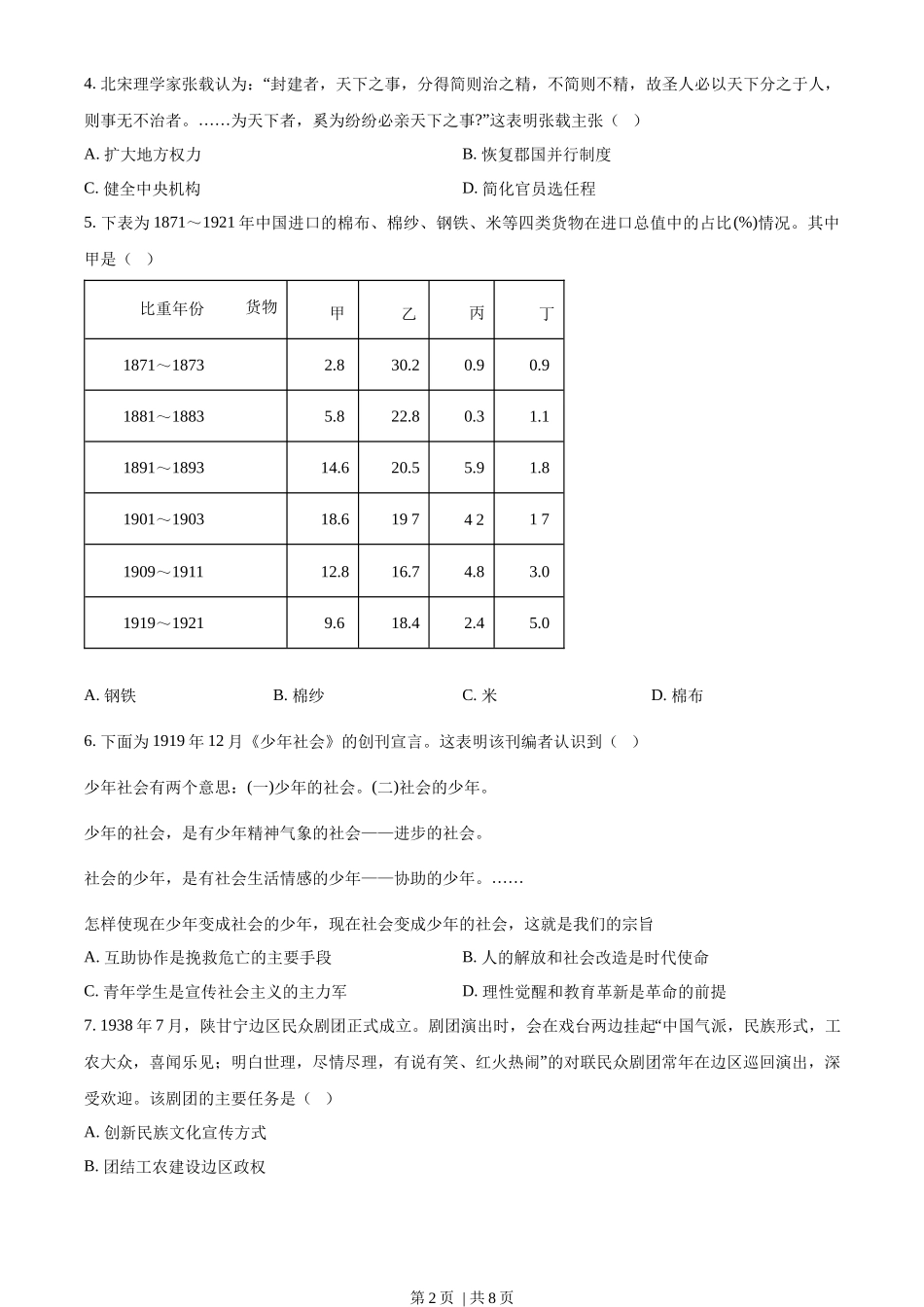 2023年高考历史试卷（山东）（空白卷）_第2页