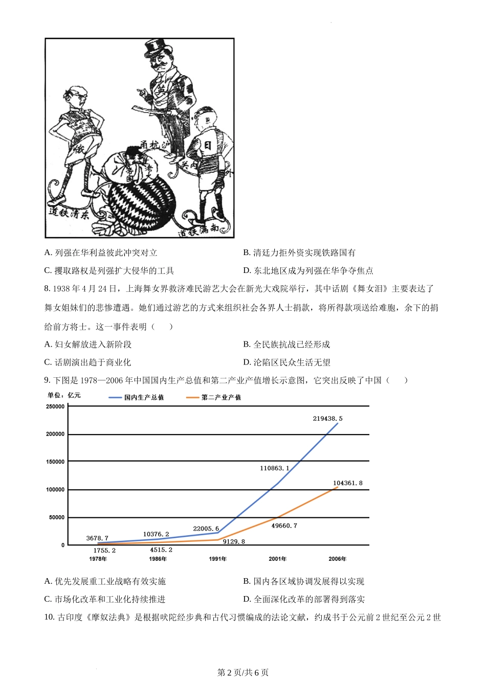 2023年高考历史试卷(重庆)(空白卷)_第2页