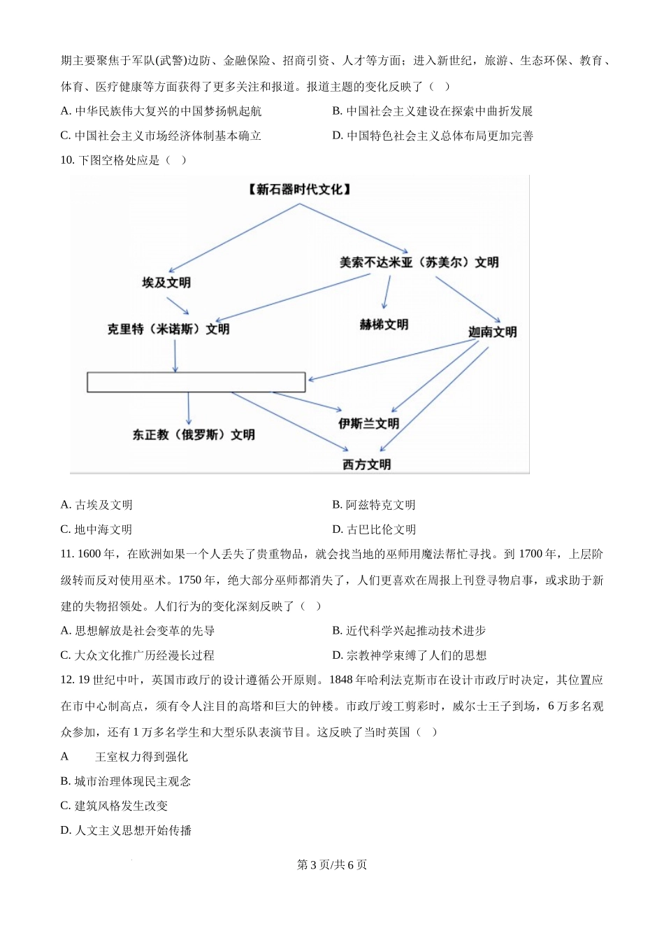 2024年高考历史试卷(海南)(空白卷)_第3页