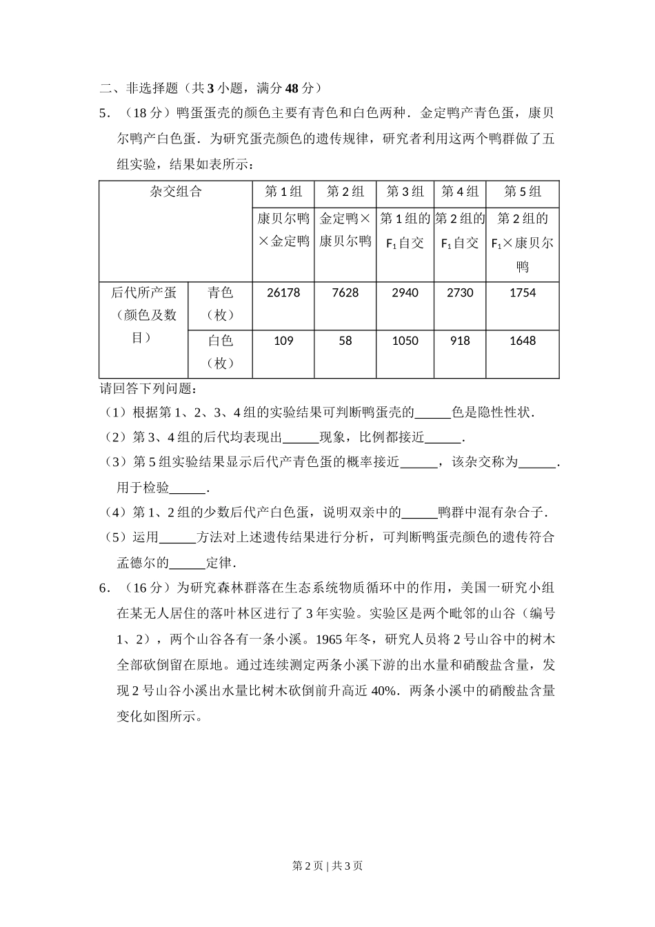 2009年高考生物试卷(北京)(空白卷)_第2页