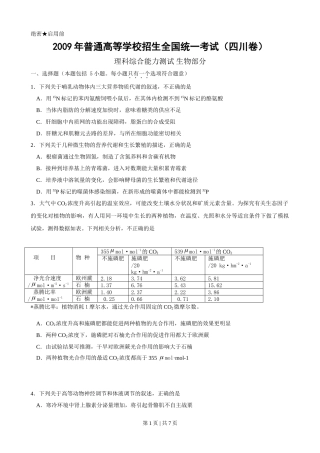 2009年高考生物试卷（四川）（解析卷）