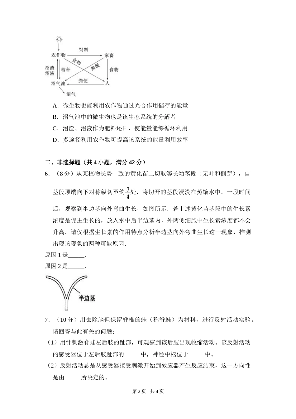 2010年高考生物试卷（全国卷Ⅰ）（空白卷）_第2页