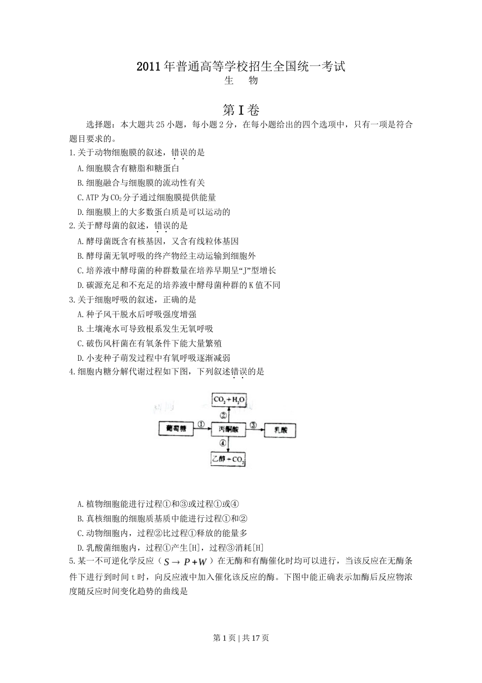 2011年高考生物试卷（海南）（解析卷）_第1页