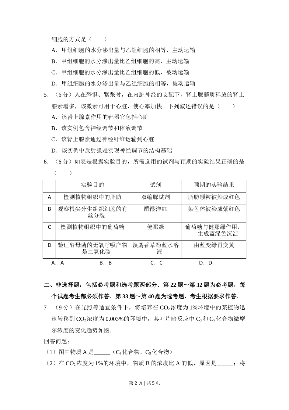 2011年高考生物试卷(新课标)(空白卷)_第2页