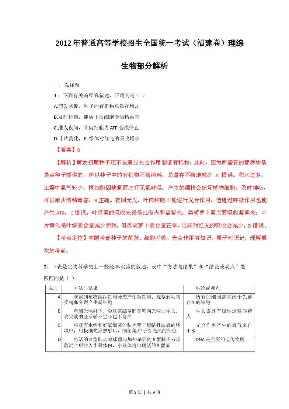 2012年高考生物试卷(福建)(解析卷)_第2页