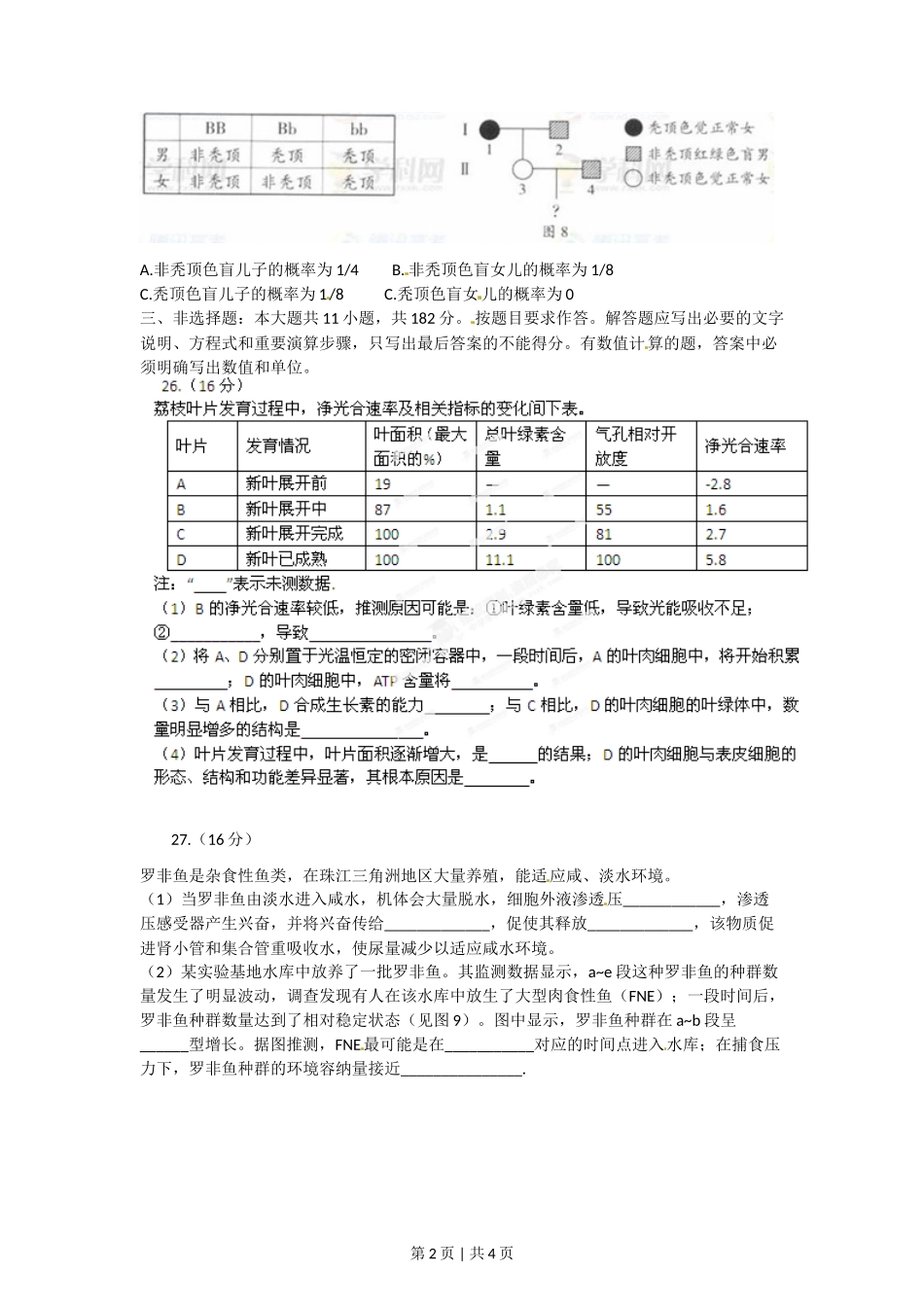 2012年高考生物试卷(广东)(空白卷)_第2页