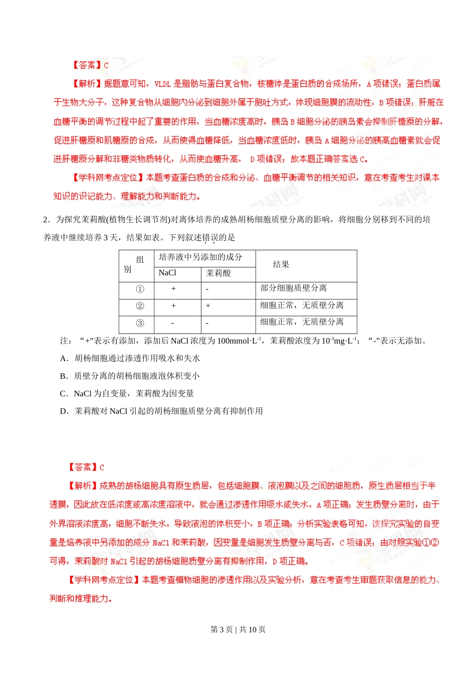 2013年高考生物试卷（福建）（解析卷）_第3页