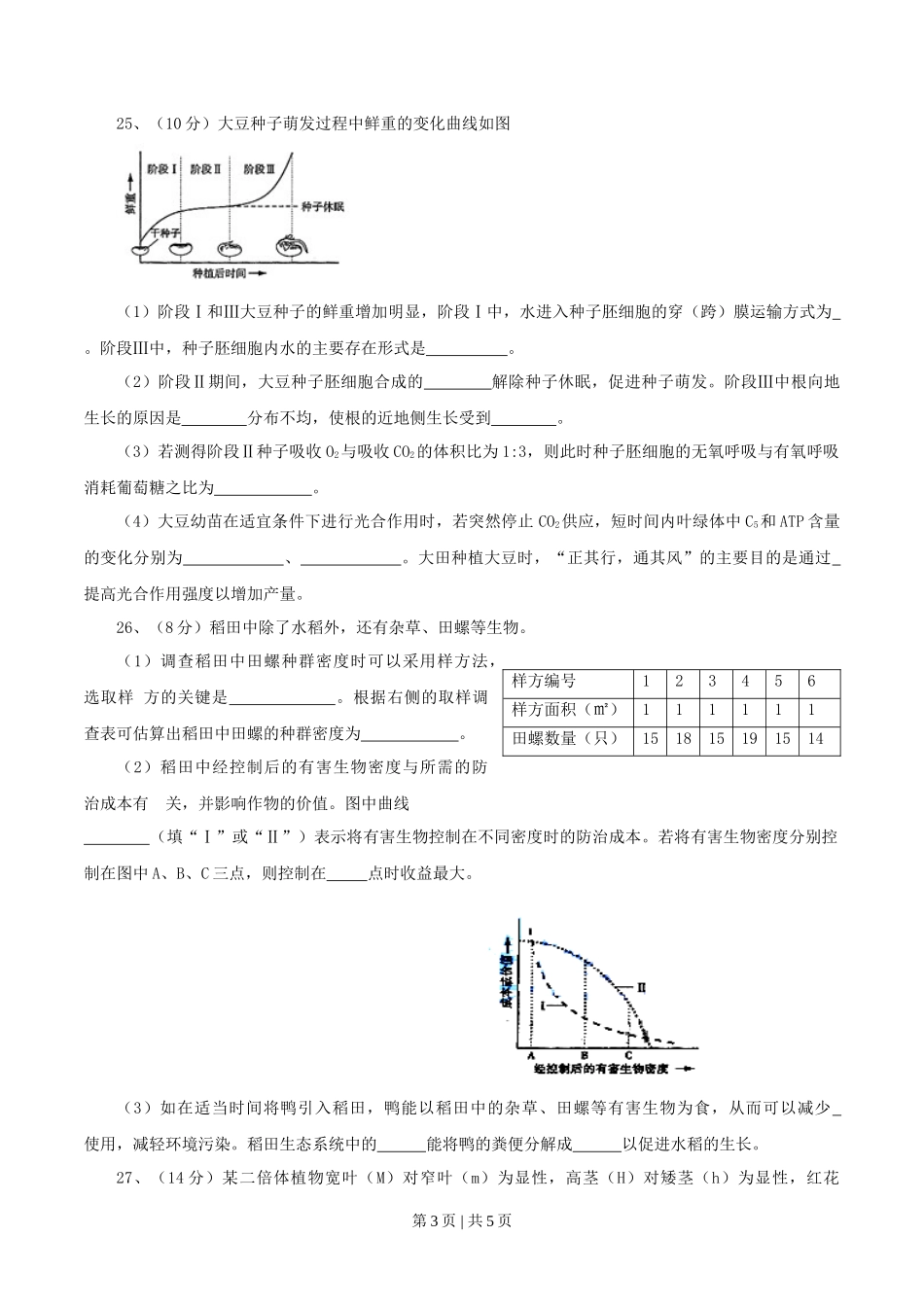 2013年高考生物试卷（山东）（空白卷）_第3页
