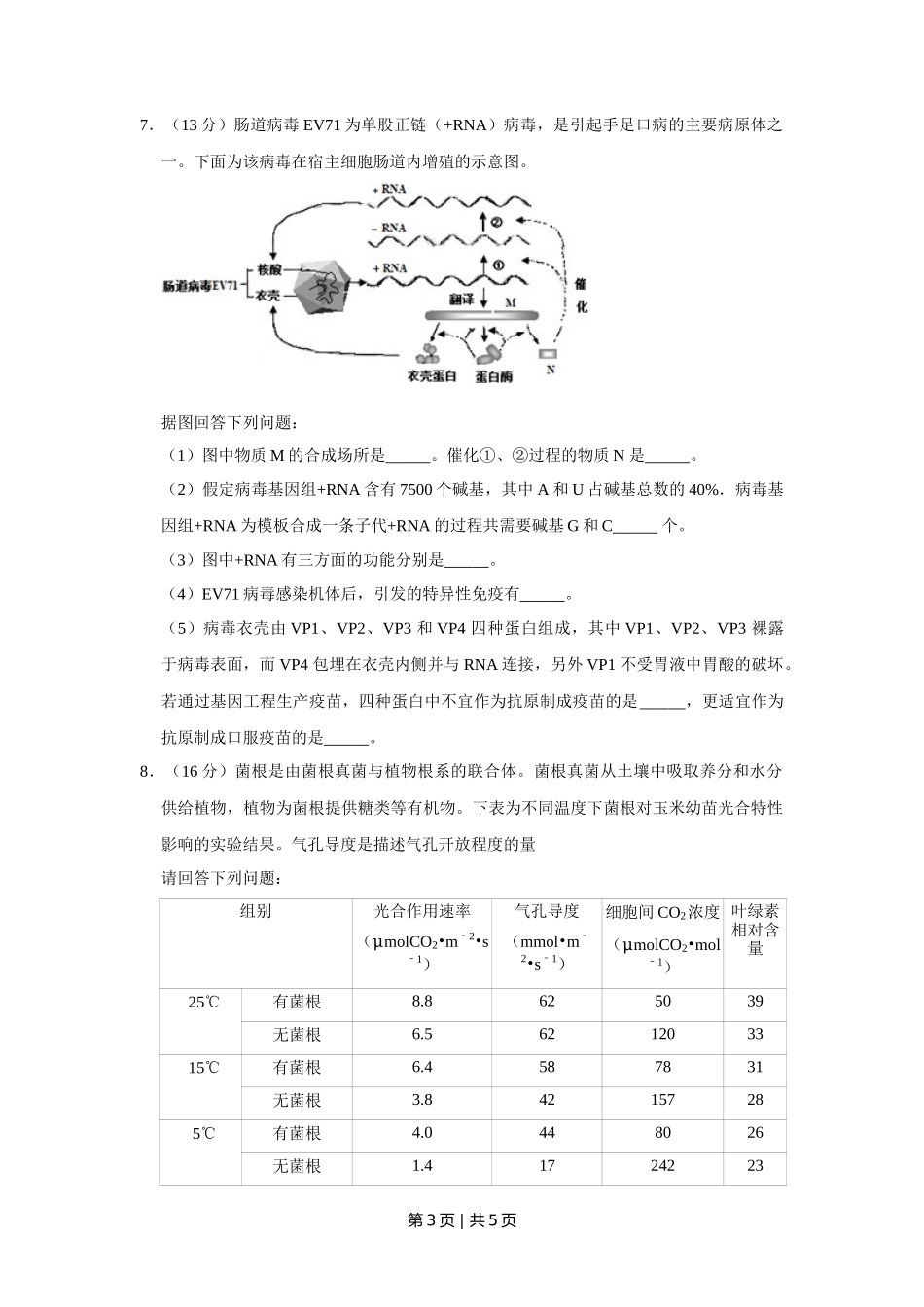 2013年高考生物试卷（天津）（空白卷）_第3页