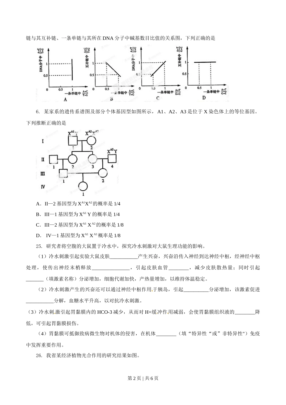 2014年高考生物试卷(山东)(空白卷)_第2页
