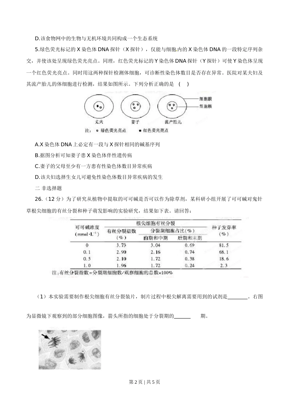 2015年高考生物试卷(福建)(空白卷)_第2页