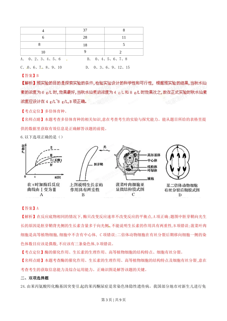 2015年高考生物试卷（广东）（解析卷）_第3页