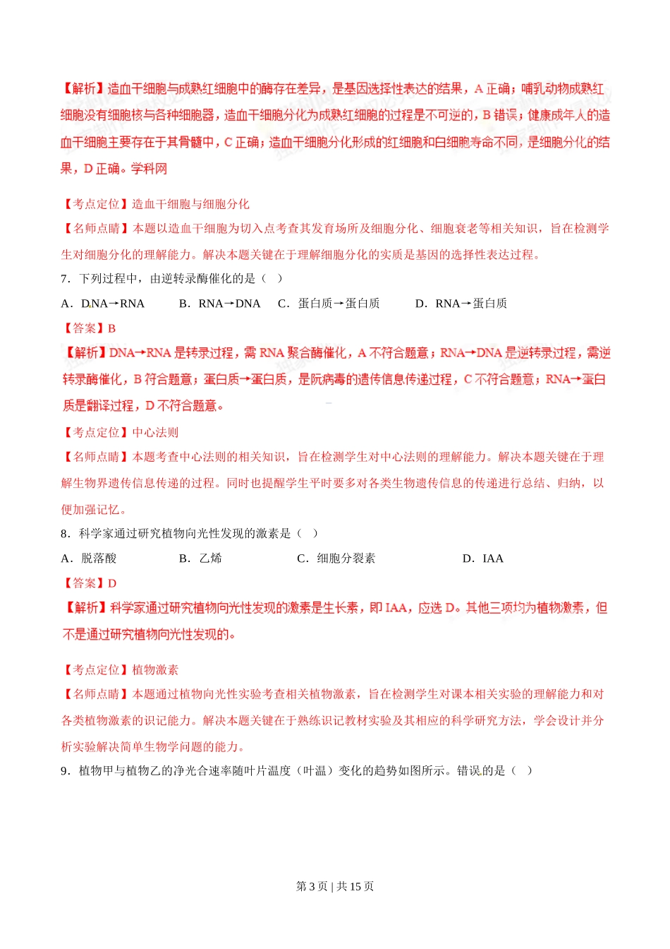 2015年高考生物试卷(海南)(解析卷)_第3页