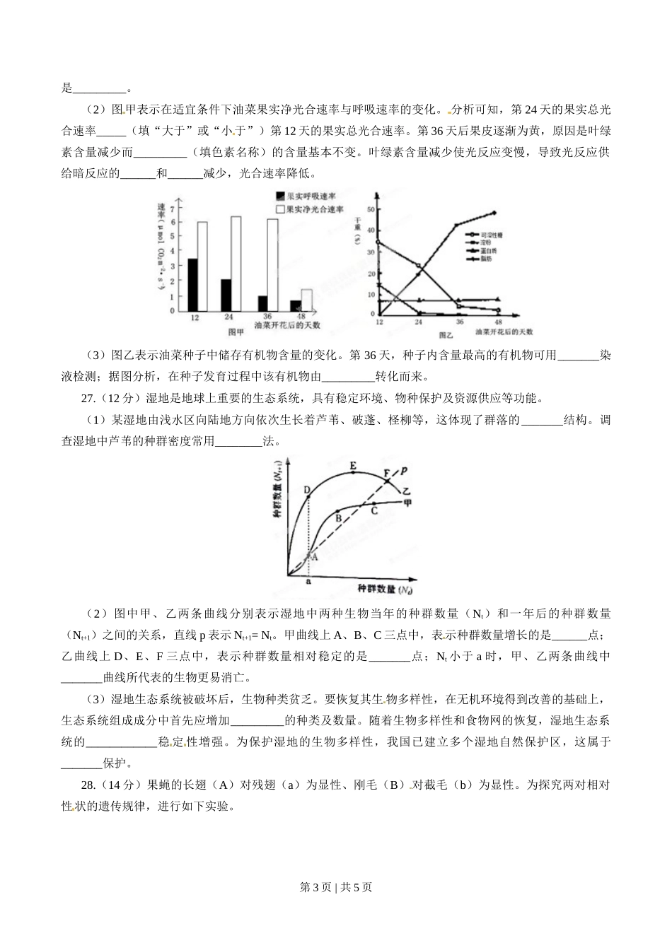 2015年高考生物试卷(山东)(空白卷)_第3页