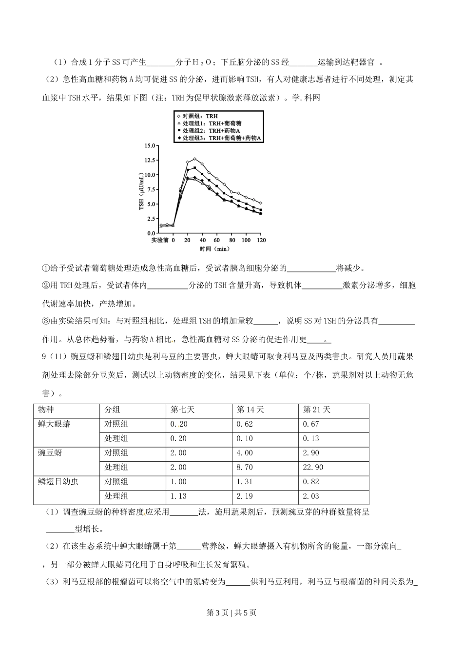 2016年高考生物试卷(四川)(空白卷)_第3页