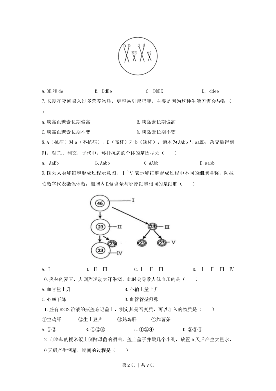 2020年高考生物试卷(上海)(空白卷)_第2页