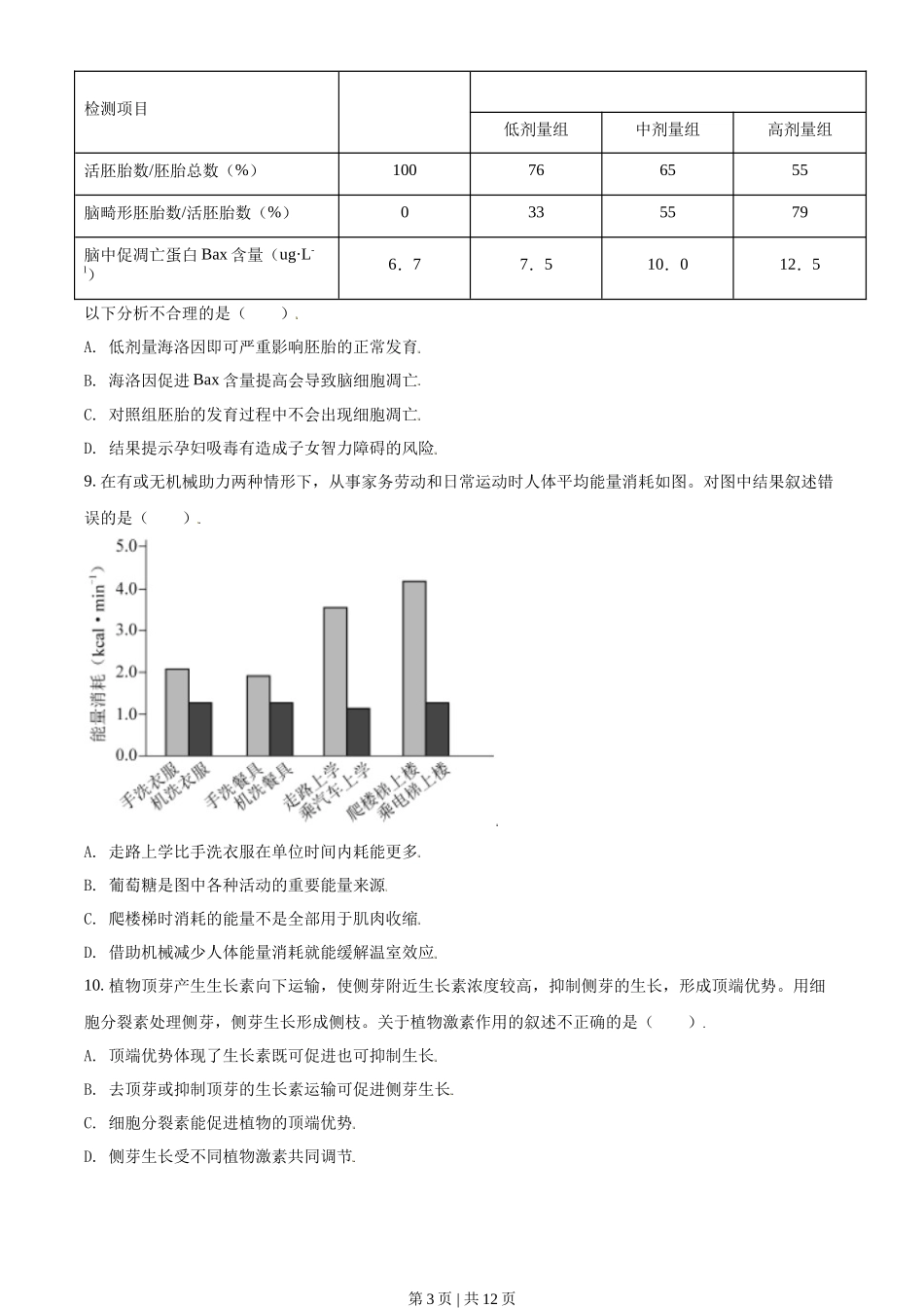 2021年高考生物试卷（北京）（空白卷）_第3页