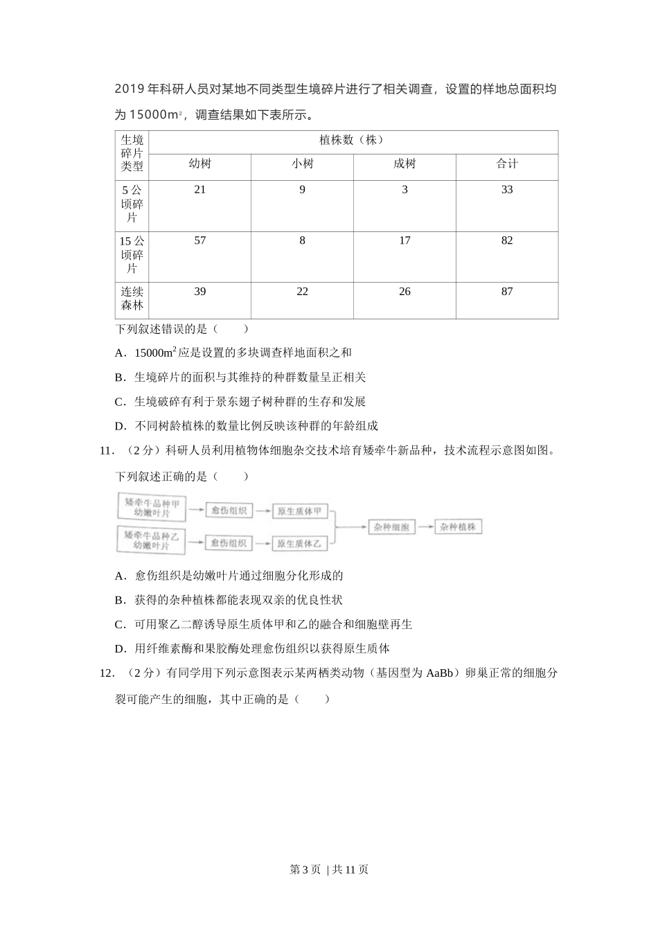2021年高考生物试卷(福建)(空白卷)_第3页