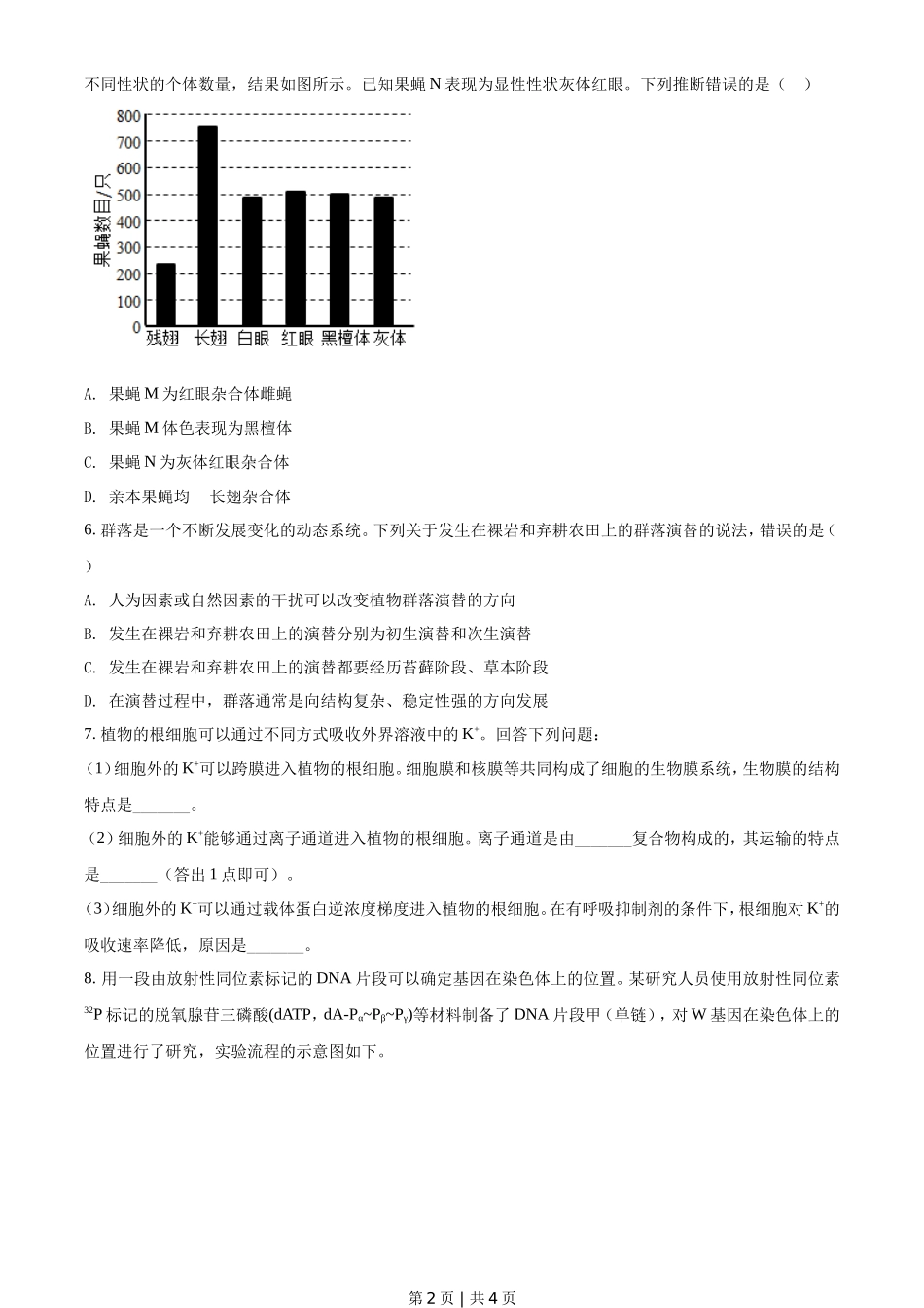 2021年高考生物试卷（全国甲卷）（空白卷）_第2页