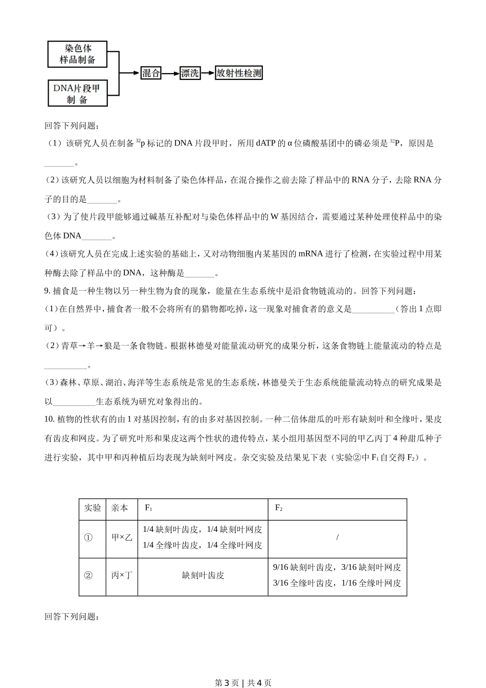 2021年高考生物试卷（全国甲卷）（空白卷）_第3页