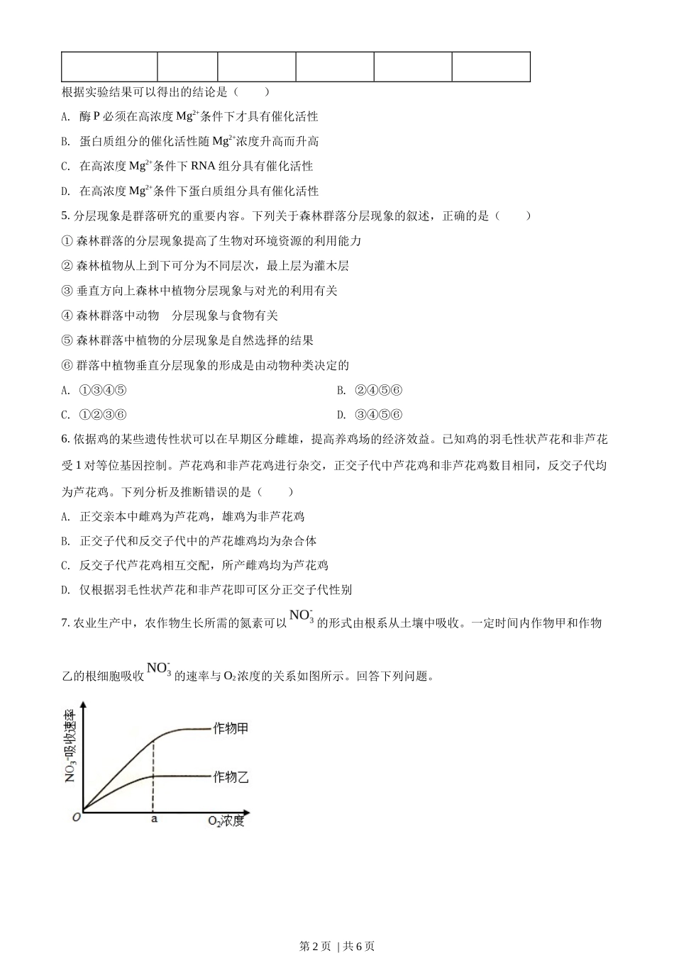 2022年高考生物试卷(全国乙卷)(空白卷)_第2页