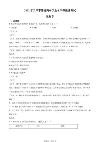 2022年高考生物试卷（天津）（空白卷）