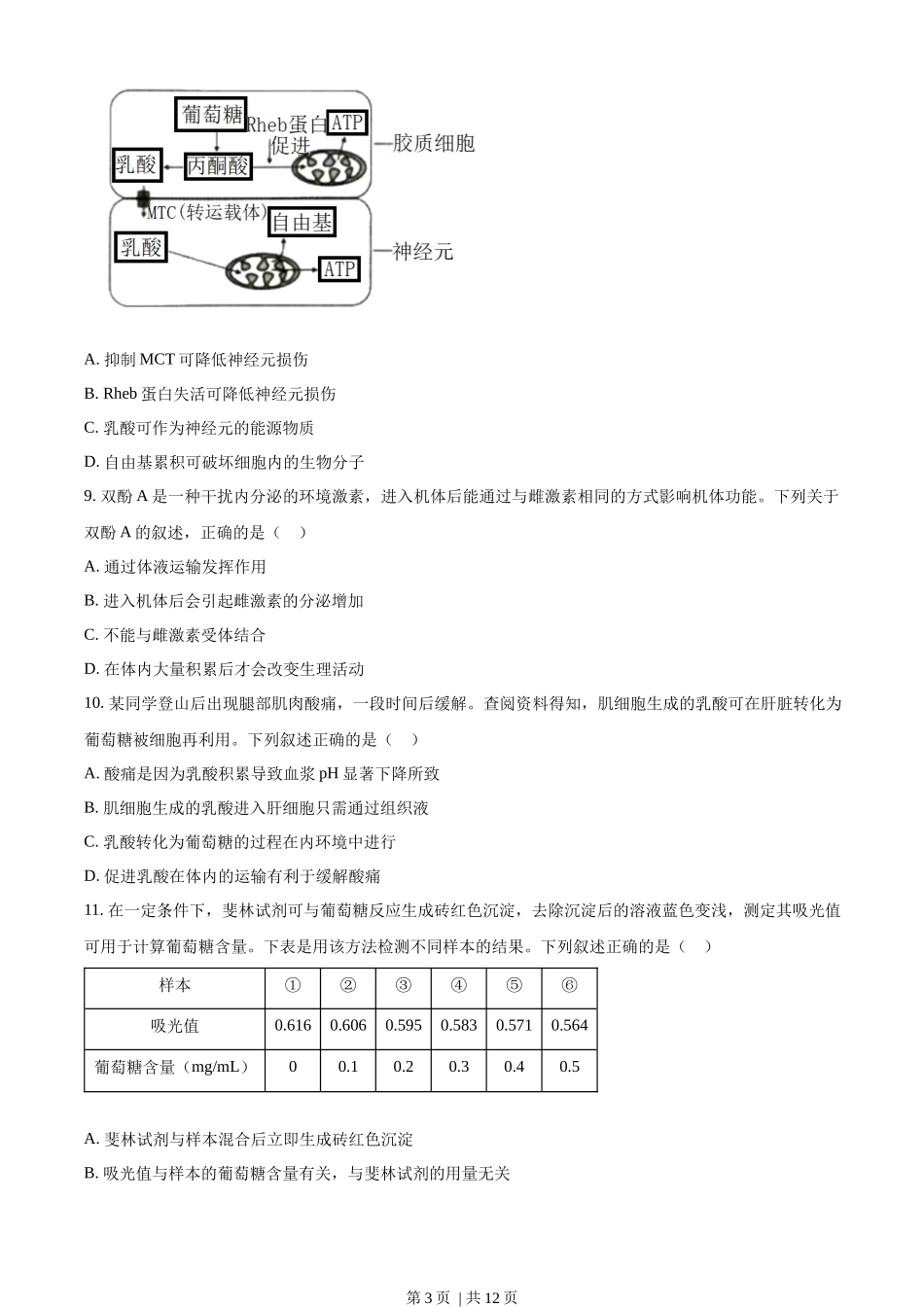 2022年高考生物试卷(重庆)(空白卷)_第3页