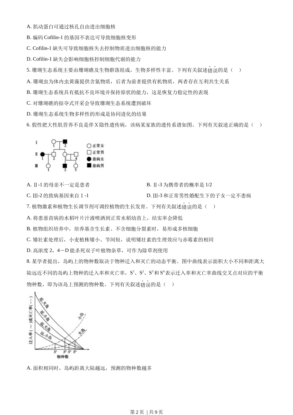 2022年高考生物真题(海南)(空白卷)_第2页