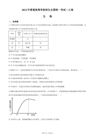 2023年高考生物试卷（全国乙卷）（空白卷）