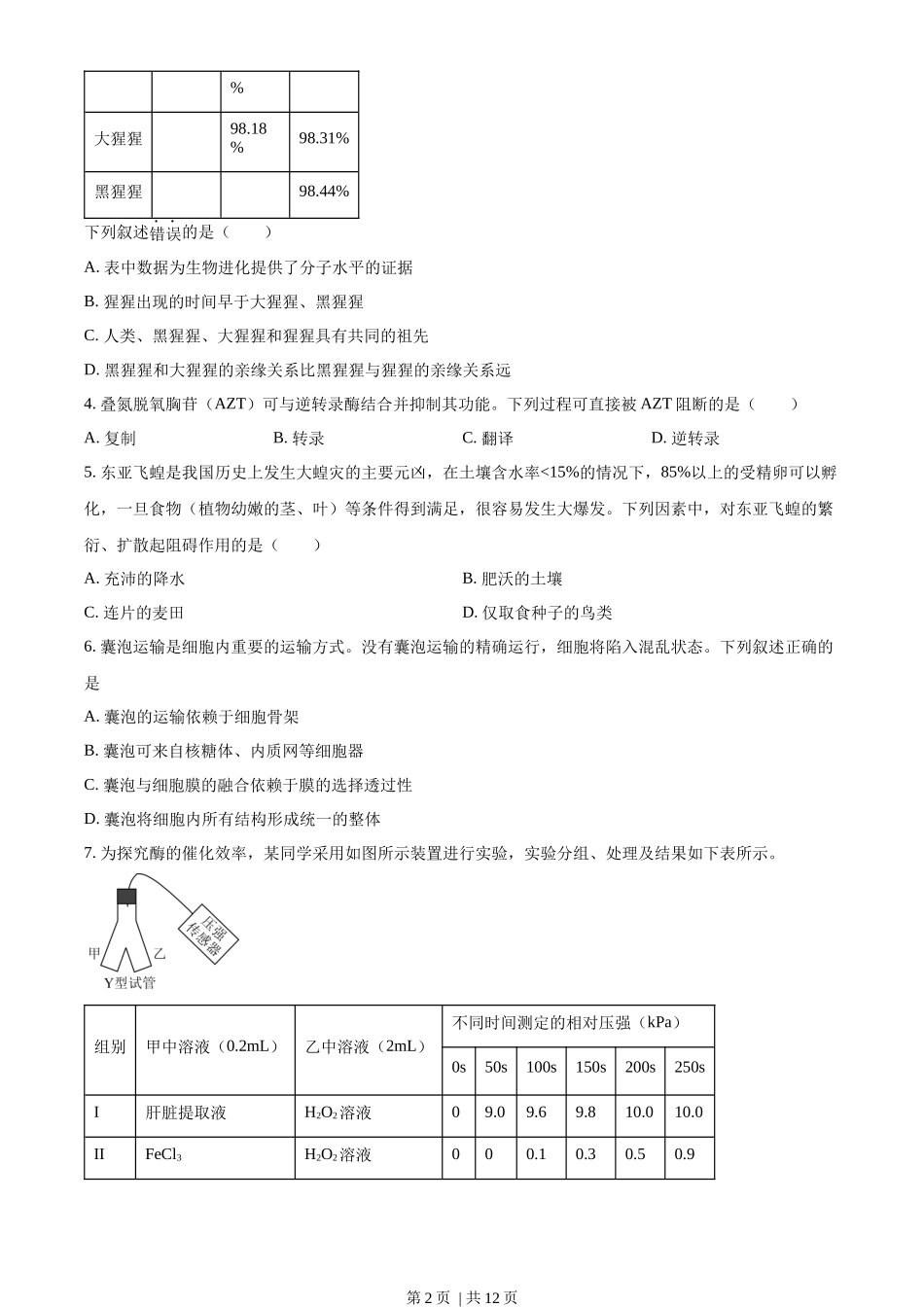 2023年高考生物试卷（浙江）【6月】（空白卷）_第2页