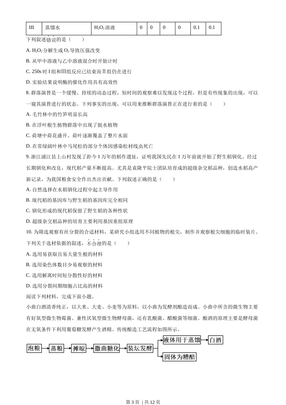 2023年高考生物试卷（浙江）【6月】（空白卷）_第3页