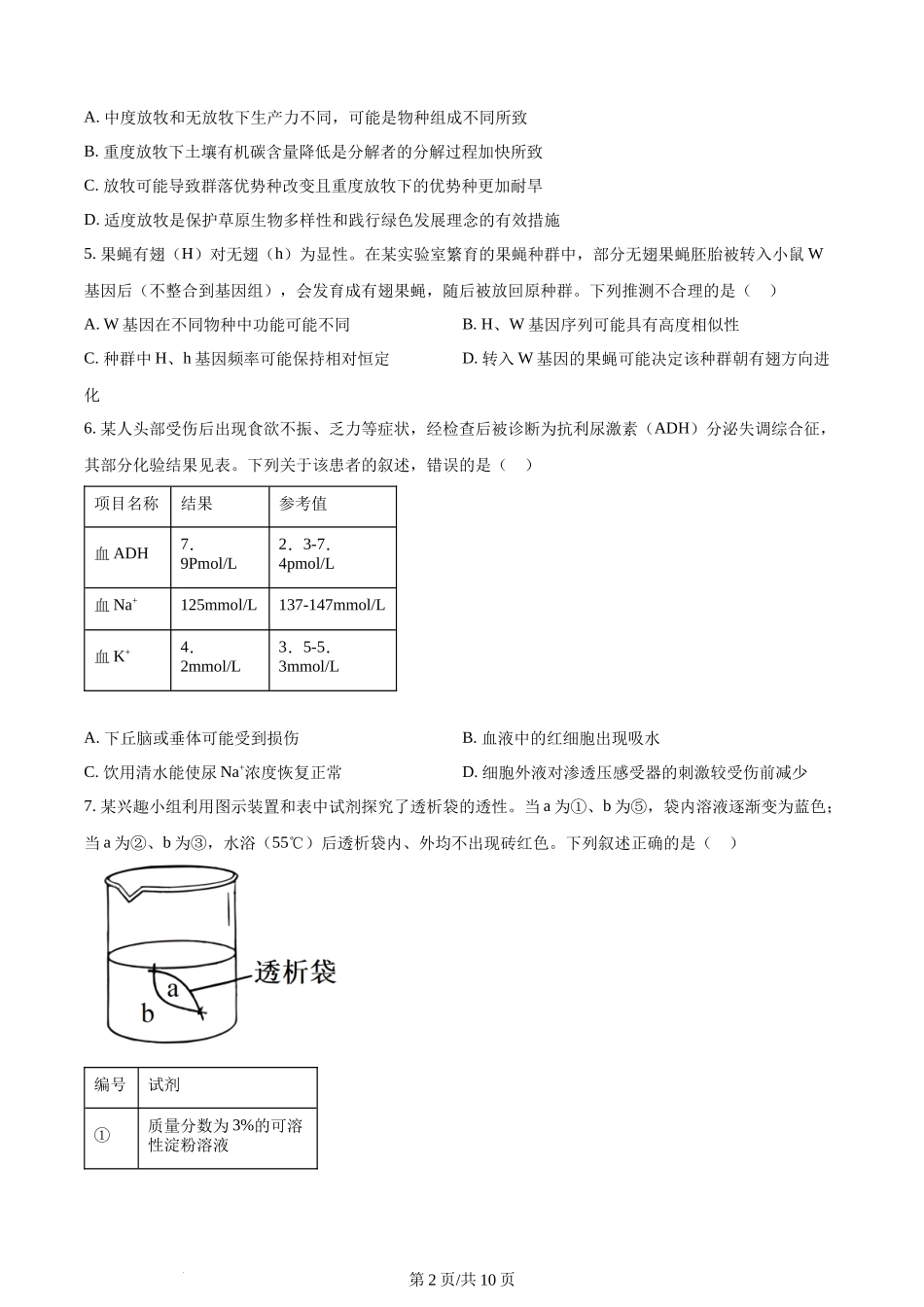 2023年高考生物试卷(重庆)(空白卷)_第2页