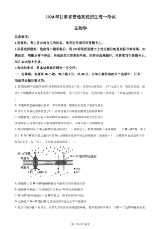 2024年高考生物试卷（甘肃）（空白卷）