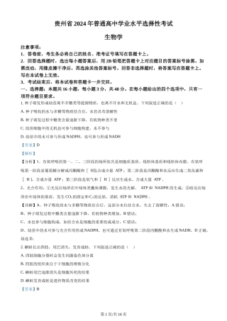 2024年高考生物试卷（贵州）（解析卷）