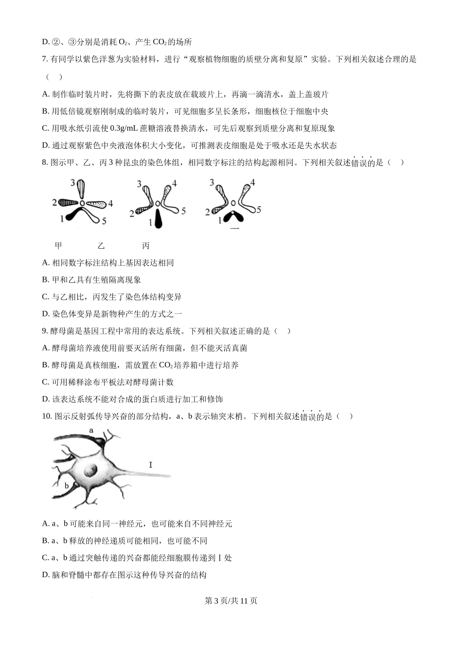 2024年高考生物试卷（江苏）（空白卷）_第3页
