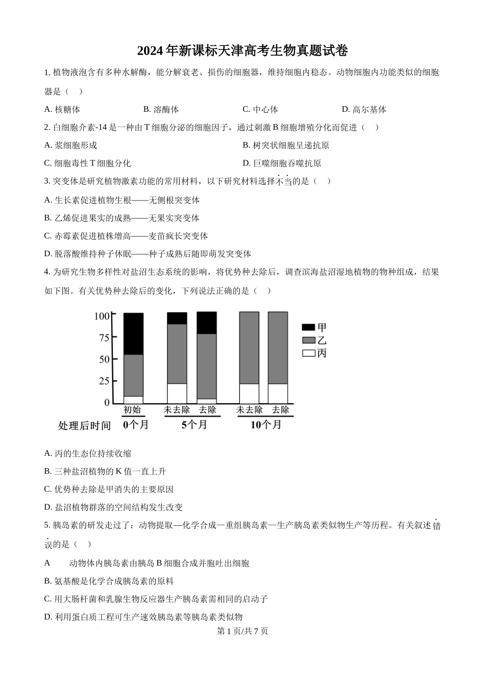 2024年高考生物试卷(天津)(空白卷)_第1页