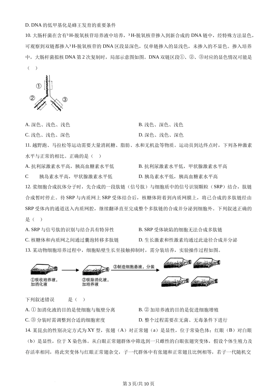2024年高考生物试卷(浙江)(1月)(空白卷)_第3页