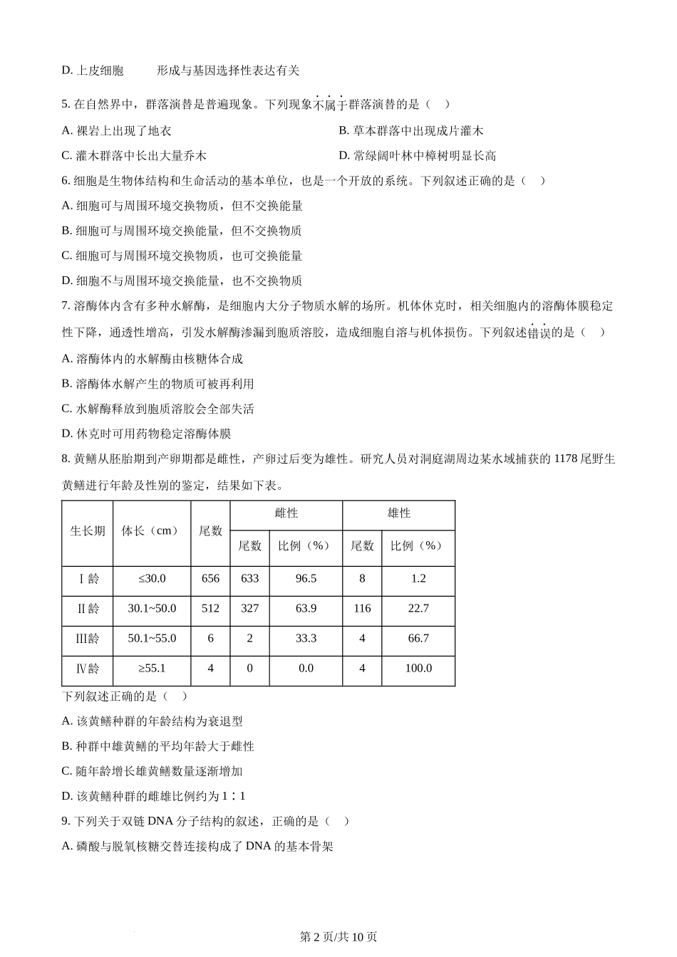 2024年高考生物试卷（浙江）（6月）（空白卷）_第2页
