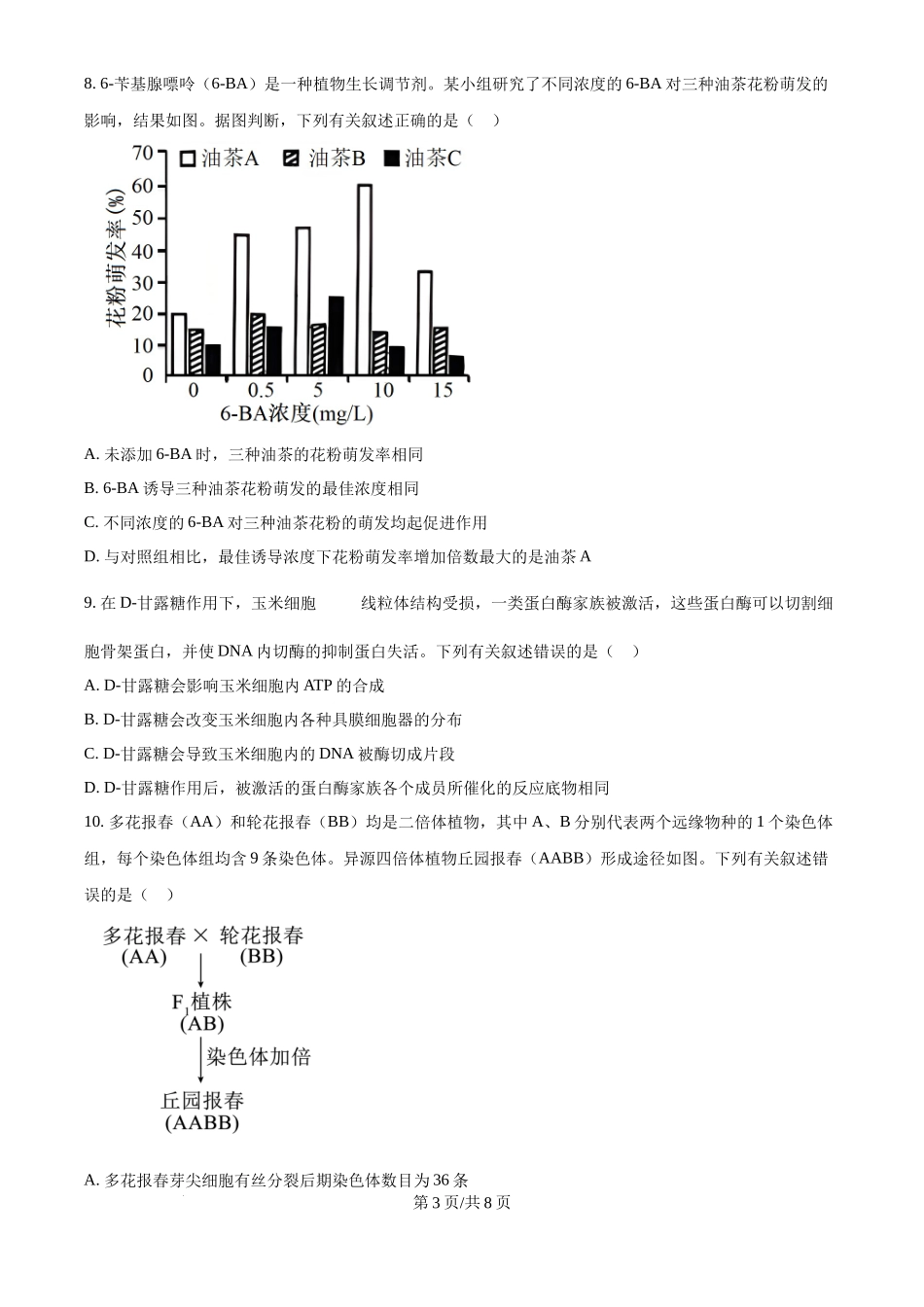 2024年高考生物真题(海南)(空白卷)_第3页
