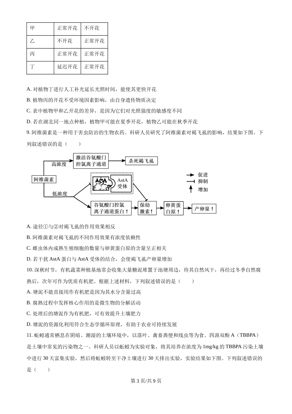 2025年高考生物试卷(湖北卷)(空白卷)_第3页