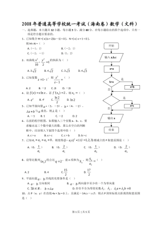 2008年高考数学试卷（文）（新课标）（海南宁夏）（空白卷）